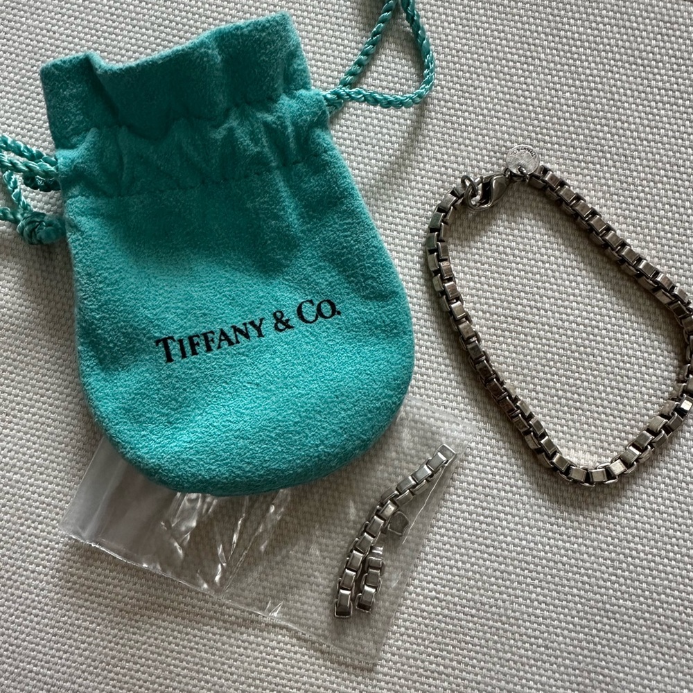 Tiffany & Co. Silver Venetian Box Chain Bracelet with Pouch